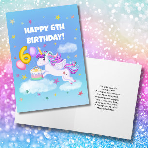 Carte Joyeux 6ème Anniversaire Licorne avec Gâteau d'Ann