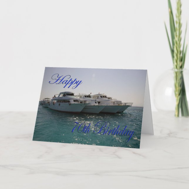 Carte Joyeux 70e anniversaire bateaux de plongée (Devant)