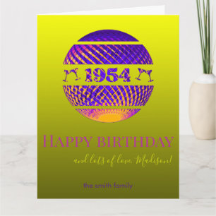 Carte Joyeux 70e anniversaire, coloré ballon disco 1954