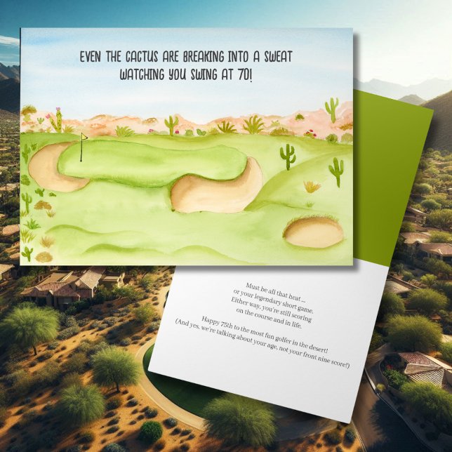 Carte Joyeux 70e anniversaire Desert Golf Course aquarel (Créateur téléchargé)