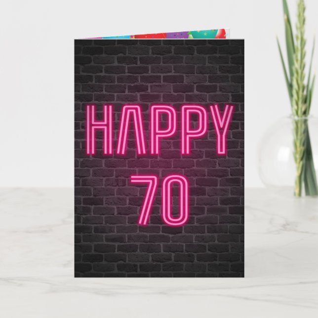 Carte Joyeux 70e anniversaire Neon Connexion en brique (Devant)