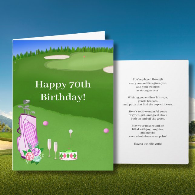 Carte Joyeux 70e Anniversaire Pink Golf Sac Sur Golf Cou (Créateur téléchargé)