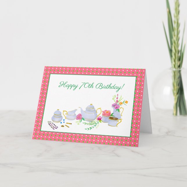 Carte Joyeux 70e anniversaire Watercolor Tea Set (Devant)