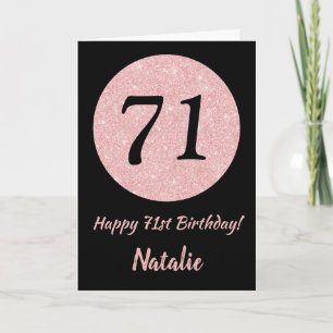 Carte Joyeux 71e anniversaire Noir et Rose Or rose