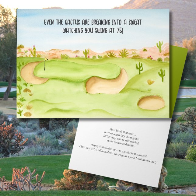Carte Joyeux 75e anniversaire Desert Golf Course aquarel (Créateur téléchargé)