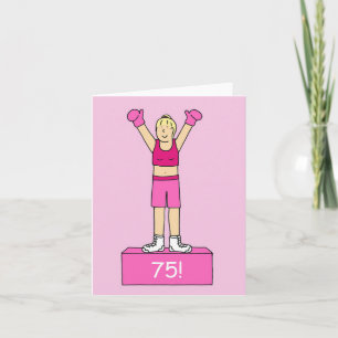 Carte Joyeux 75e anniversaire Lady Boxer en rose