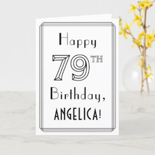 Carte Joyeux 79e anniversaire, Art Déco Style avec Nom p