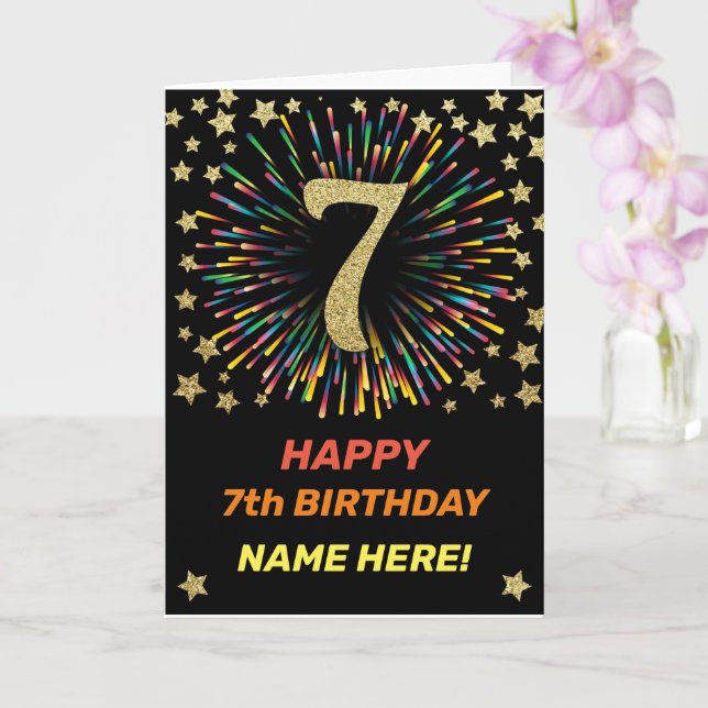 Carte Joyeux 7 Anniversaire Black & Gold Rainbow Firewor (Orchidée)