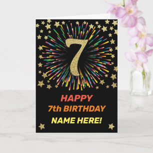 Carte Joyeux 7 Anniversaire Black & Gold Rainbow Firewor