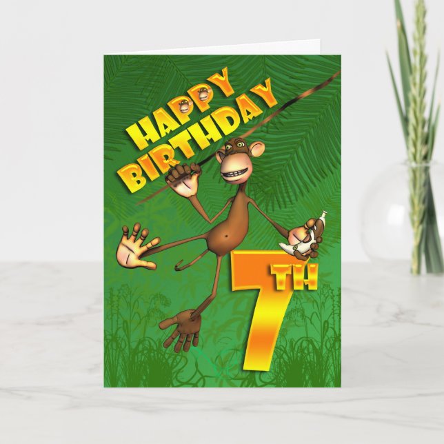 Carte Joyeux 7 Anniversaire Singe Banana (Devant)