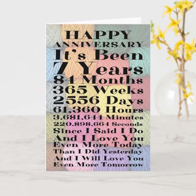 Carte Joyeux 7e anniversaire de Mariage Woolen (Fleur jaune)