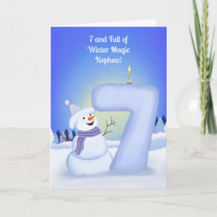 Carte Joyeux 7e anniversaire neveu Bonhomme de neige