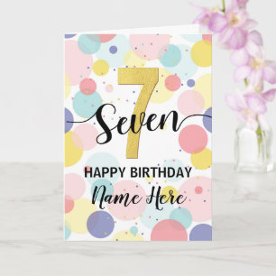Carte Joyeux 7e anniversaire Pastel Rainbow Gold Girl