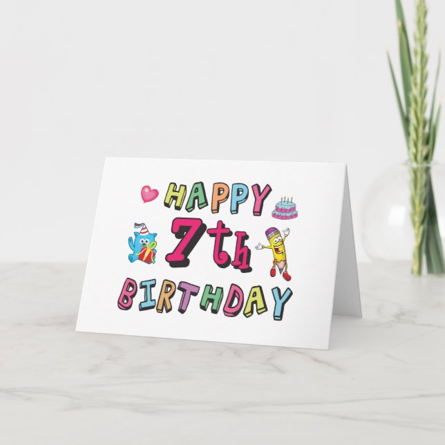 Carte Joyeux 7ème anniversaire. 7 ans. (Devant)