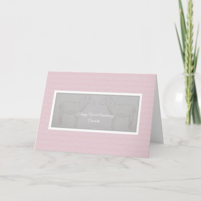 Carte Joyeux 7ème anniversaire de laine femme/mari mouto (Devant)
