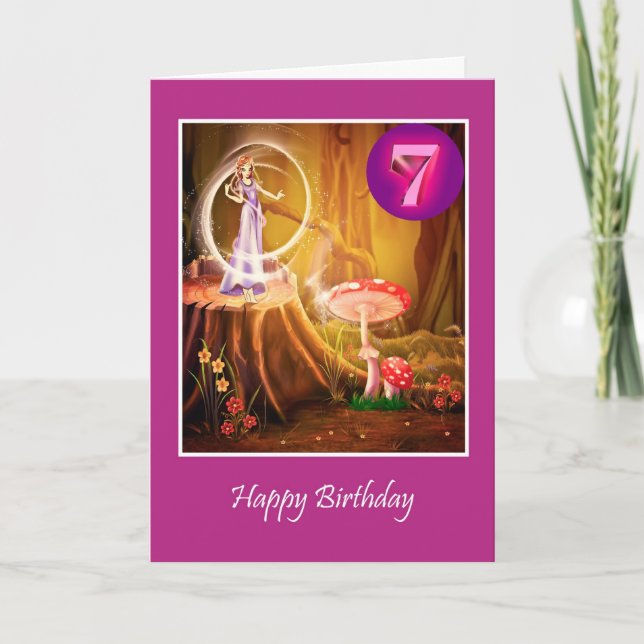 Carte Joyeux 7ème anniversaire pour fille avec fée septi (Devant)