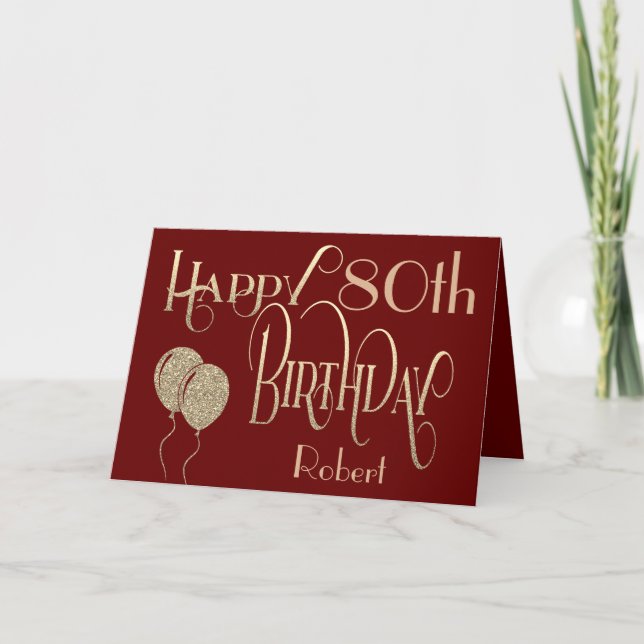Carte Joyeux 80e anniversaire Nom Gold Texte Bourgogne (Devant)