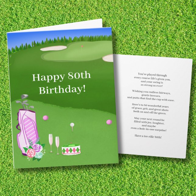 Carte Joyeux 80e Anniversaire Pink Golf Sac Sur Golf Cou (Créateur téléchargé)