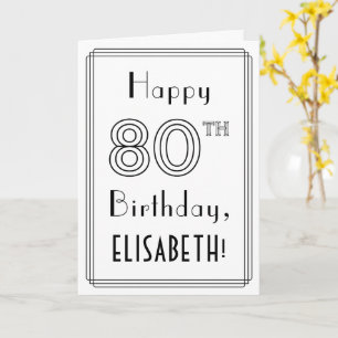 Carte Joyeux 80e anniversaire, style Art déco avec nom p