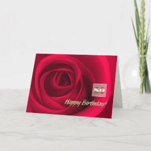 Carte Joyeux 80ème anniversaire. Élégante Rose rouge