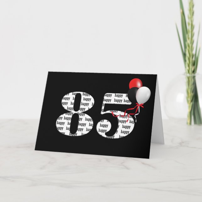 Carte Joyeux 85e anniversaire en noir avec ballons (Devant)