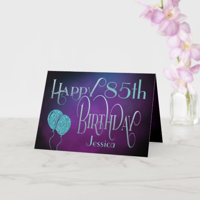 Carte Joyeux 85e anniversaire Purple Teal Mystique (Orchidée)