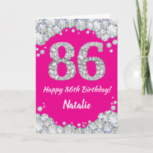 Carte Joyeux 86e anniversaire Hot rose et Parties scinti