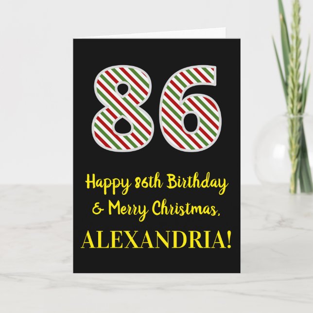 Carte Joyeux 86e anniversaire & Joyeux Noël, Nom personn (Devant)