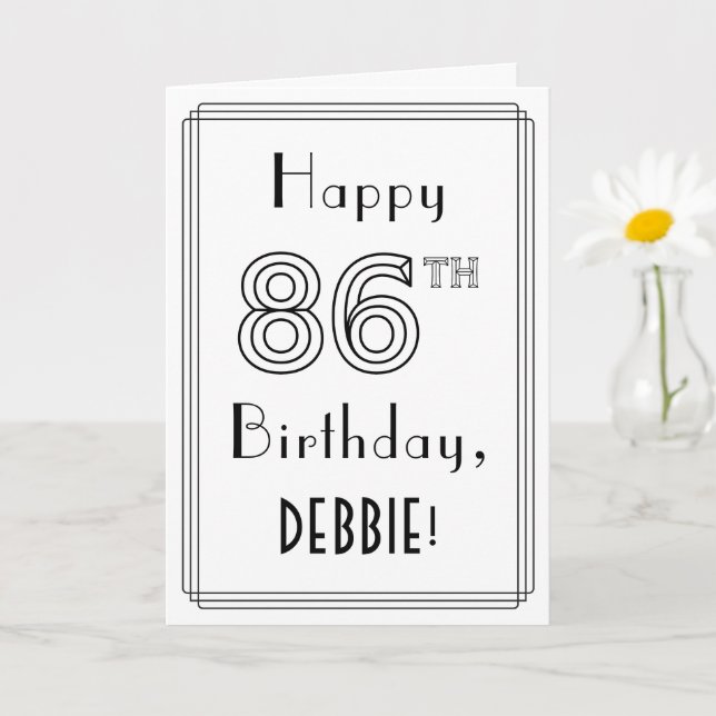 Carte Joyeux 86ème anniversaire, style Art Déco avec nom (Petite plante)