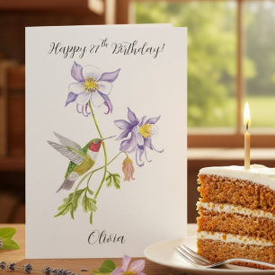 Carte Joyeux 87e anniversaire Columbine avec Hummingbird