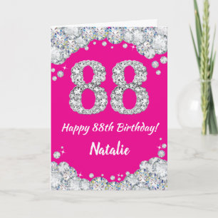 Carte Joyeux 88e anniversaire Hot rose et Parties scinti