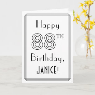 Carte Joyeux 88ème anniversaire, style Art Déco avec nom