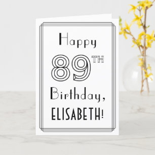 Carte Joyeux 89e anniversaire, style Art déco avec nom p