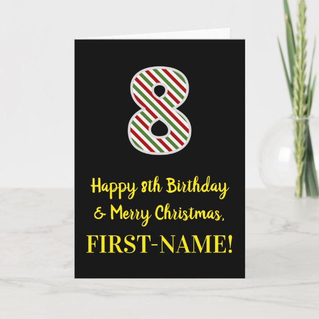 Carte Joyeux 8e anniversaire & Joyeux Noël, Nom personna (Devant)