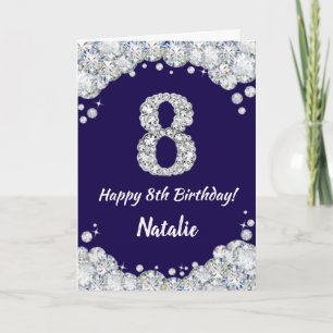 Carte Joyeux 8e anniversaire Marine Parties scintillant 