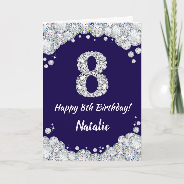Carte Joyeux 8e anniversaire Marine Parties scintillant  (Devant)