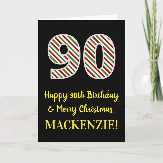 Carte Joyeux 90e anniversaire & Joyeux Noël, Nom personn (Devant)