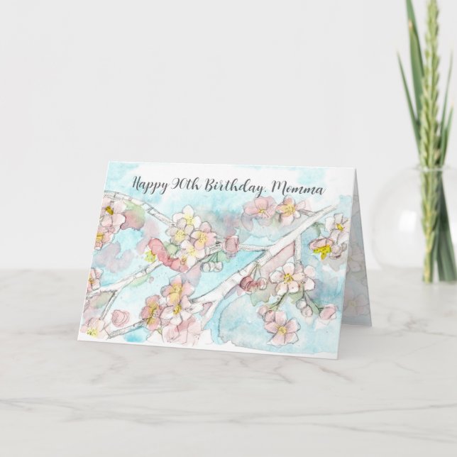 Carte Joyeux 90e anniversaire Maman Cerise Fleur Arbre (Devant)