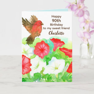 Carte Joyeux 90e anniversaire spécial ami Petunias Finch