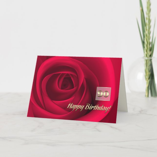 Carte Joyeux 90ème anniversaire. Élégante Rose rouge (Devant)