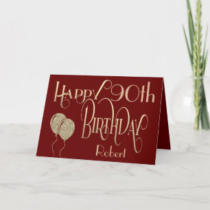 Carte Joyeux 90ème anniversaire Nom Typographie Or Bourg