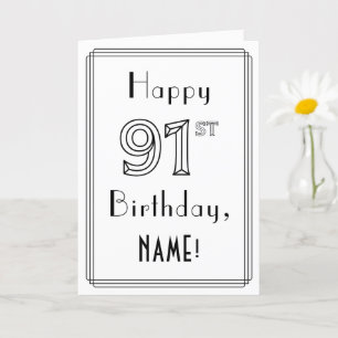 Carte Joyeux 91e anniversaire, style Art déco avec nom p