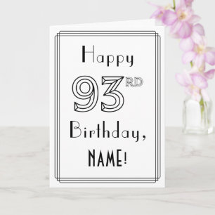 Carte Joyeux 93ème anniversaire, style Art Déco avec nom