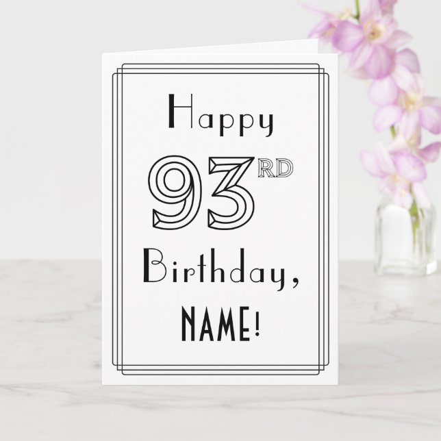Carte Joyeux 93ème anniversaire, style Art Déco avec nom (Orchidée)