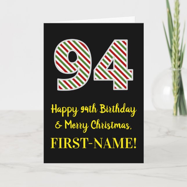 Carte Joyeux 94e anniversaire & Joyeux Noël, Nom personn (Devant)