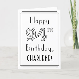 Carte Joyeux 94ème anniversaire, style Art Déco avec nom