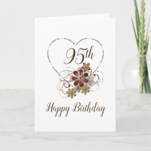 Carte Joyeux 95e anniversaire fleurs vintages du coeur b