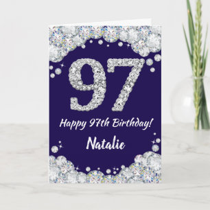 Carte Joyeux 97e anniversaire Marine Bleu et Parties sci