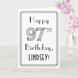 Carte Joyeux 97e anniversaire, style Art déco avec nom p