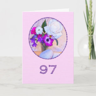 Carte Joyeux 97ème anniversaire avec un tableau de fleur